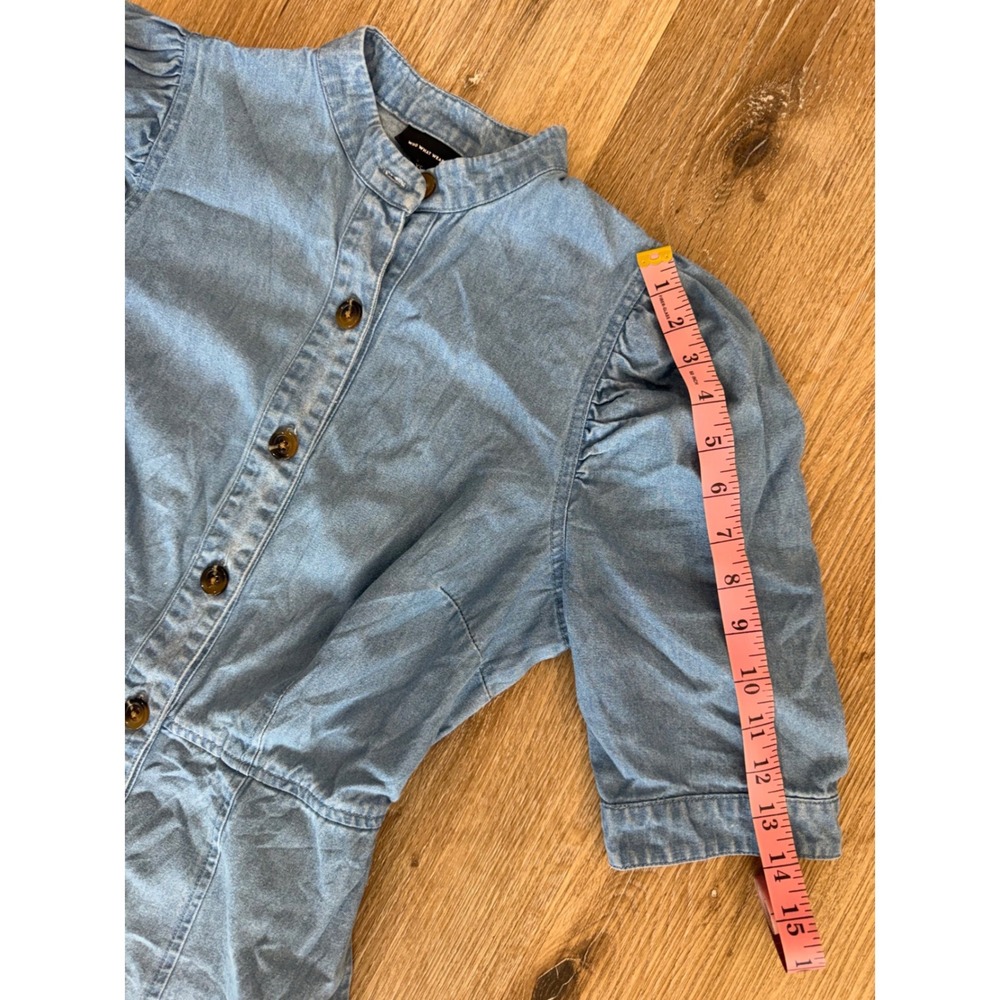 Who What Wear Boho Prairie Denim Midi Dress XS Blue Puff Sleeve Button Front - Picture 5 of 10